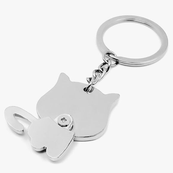 Kawaii Cat Charm • Silver Rotating Body Keychain • Cute Gift -New - Picture 4 of 9